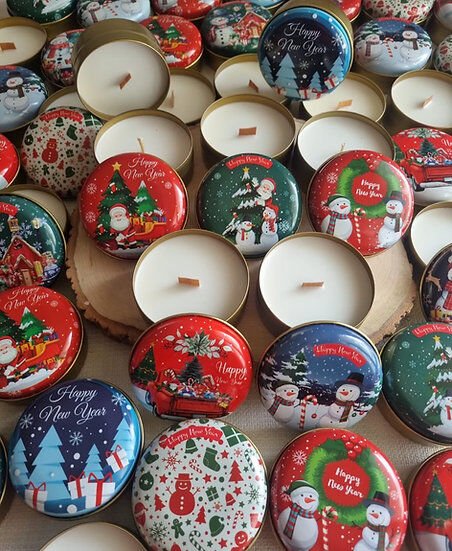 Yılbaşı Baskılı Bombeli Metal Kutu Mum