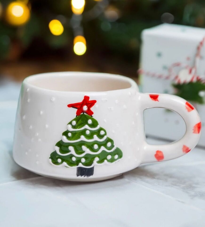 El Yapımı Seramik Yılbaşı Ağacı Kupası