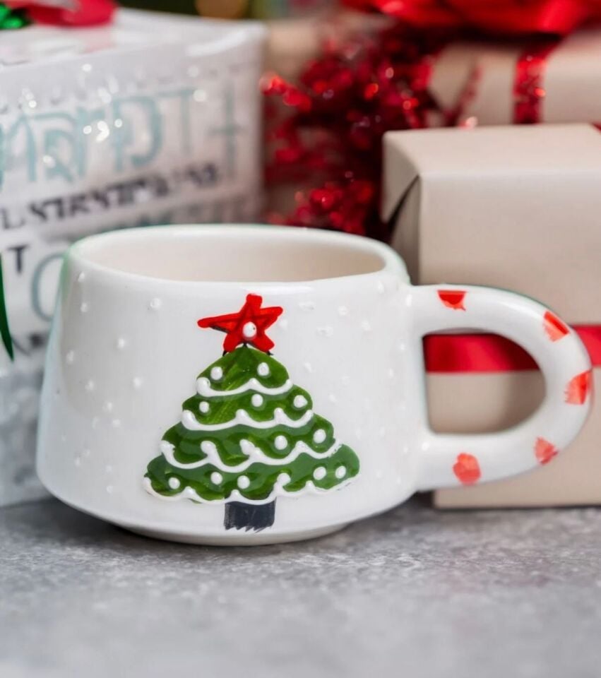 El Yapımı Seramik Yılbaşı Ağacı Kupası