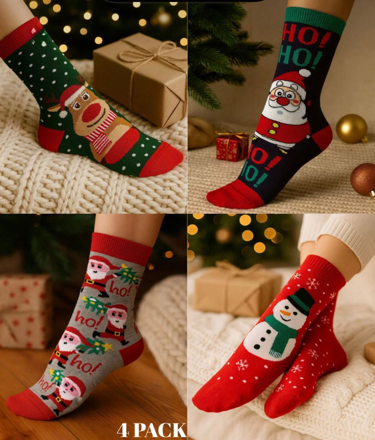 Unisex 4'lü Yılbaşı Çorap